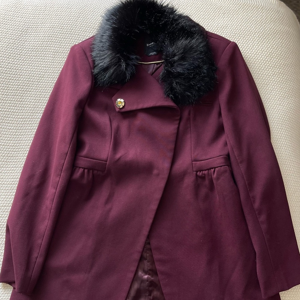 Bebe Faux Fur Collar Burgendy Coat